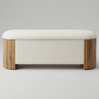 BoucléCurve Upholstered Storage Bench | Modern Wooden Ottoman Chest