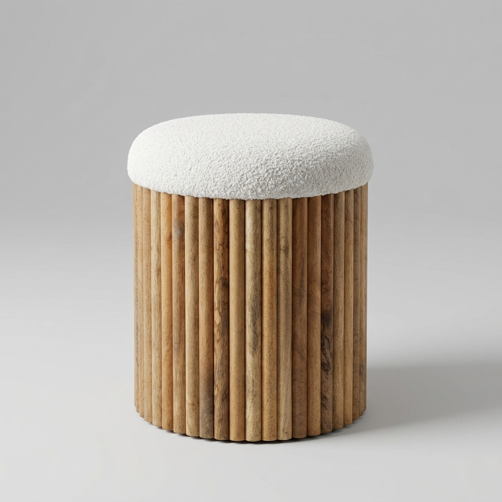 BoucléCurve Upholstered Storage Bench | Modern Wooden Ottoman Chest