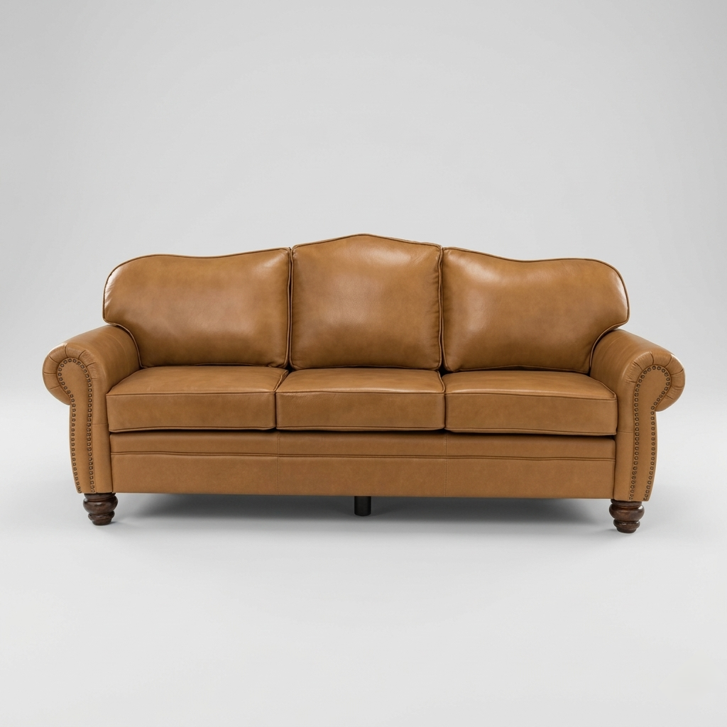 Camel Crest Leather Sofa | Luxury Tan 3 Seater Couch
