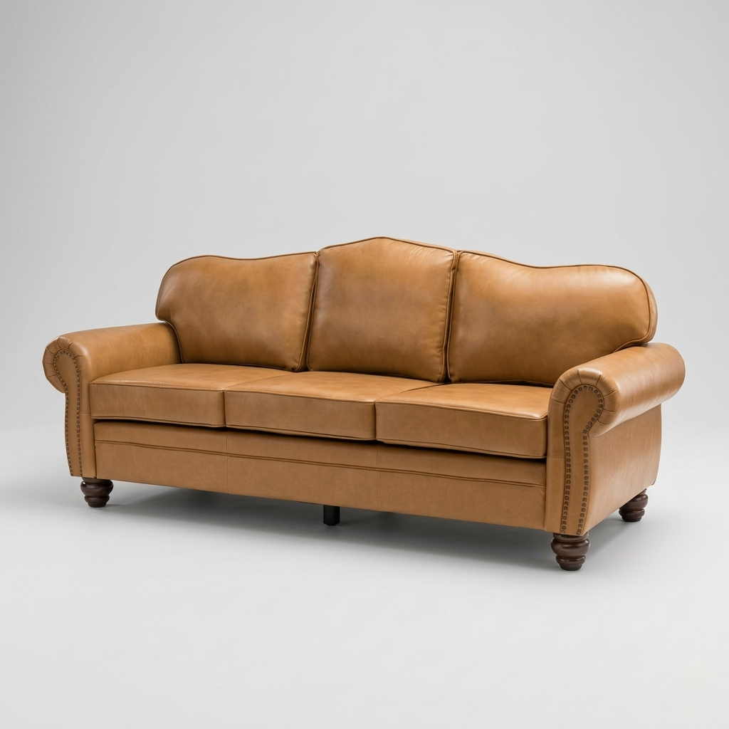 Camel Crest Leather Sofa | Luxury Tan 3 Seater Couch