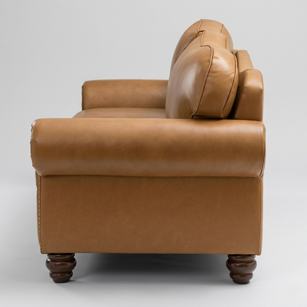 Camel Crest Leather Sofa | Luxury Tan 3 Seater Couch