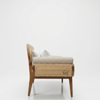 Chair with wicker backrest and wooden frame on a white background