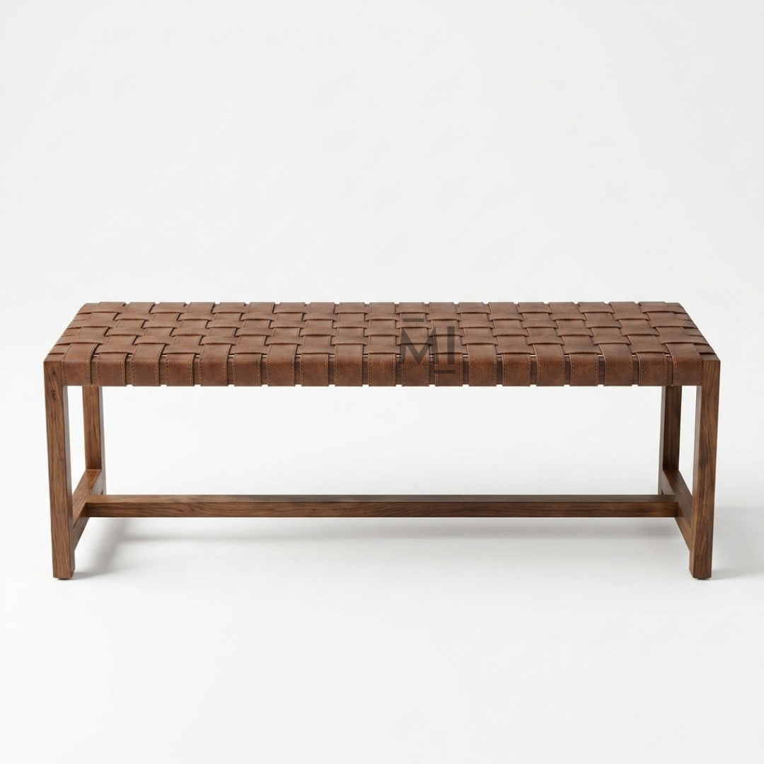 Brown woven bench on a white background