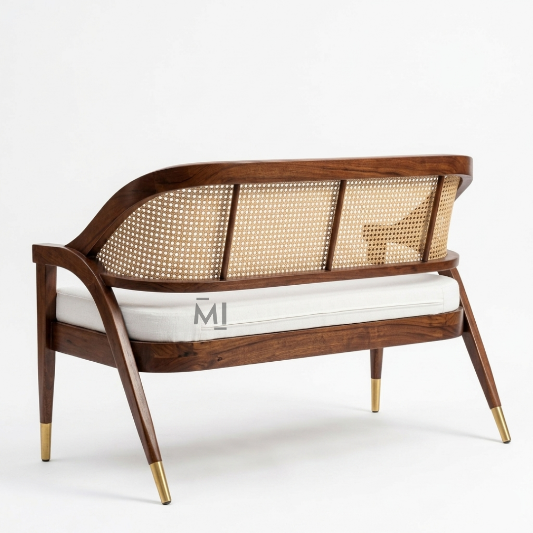 CaneLuxe Solid Wood Bench | Premium Rattan Cane Lounge Couch
