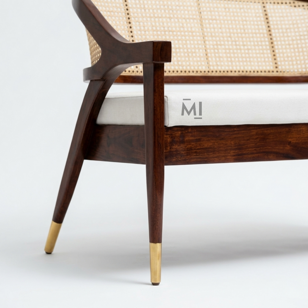 CaneLuxe Solid Wood Bench | Premium Rattan Cane Lounge Couch