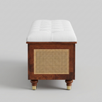 CaneLuxe Upholstered Storage Trunk | Solid Wood Cane Bench with Hidden Storage