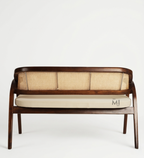CaneVista Solid Wood Lounge Bench | Modern Rattan Cane Accent Bench