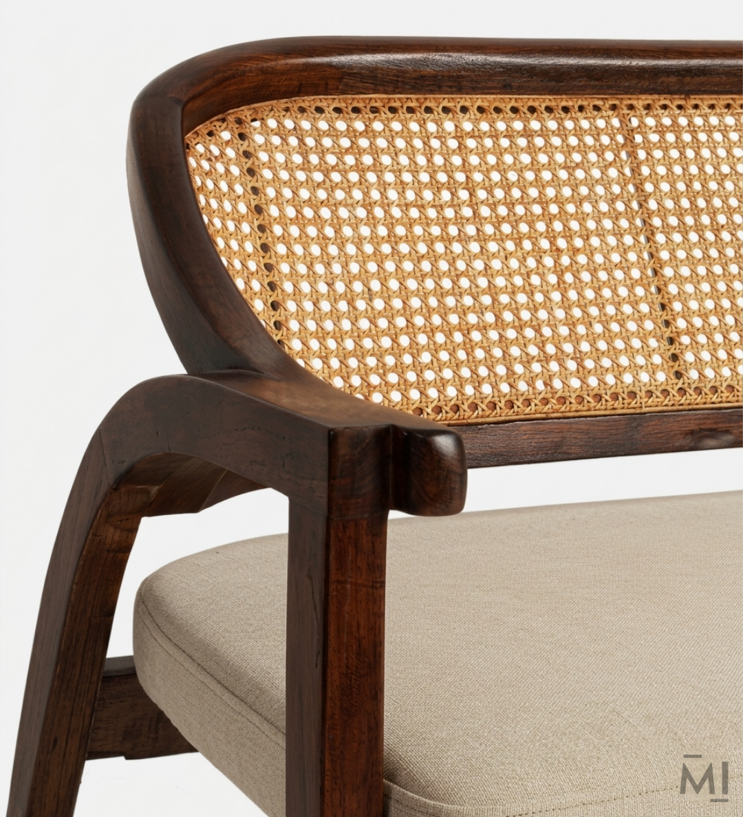 CaneVista Solid Wood Lounge Bench | Modern Rattan Cane Accent Bench