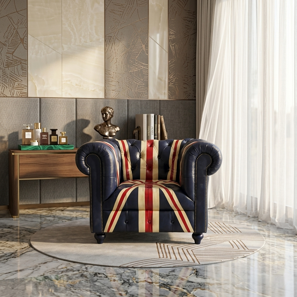 Union Jack leather armchair Chesterfield style tufted accent chair