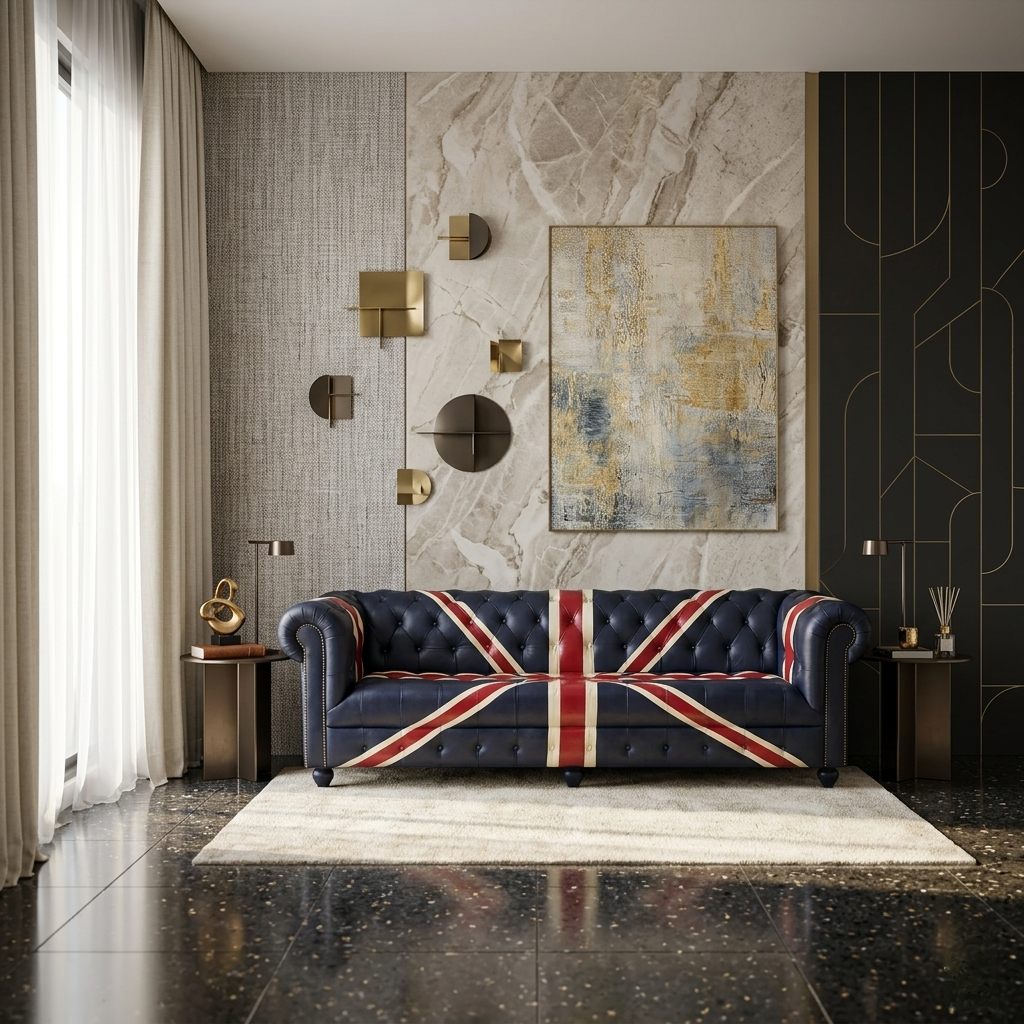 Chesterfield Union Jack sofa luxury 3 seater leather tufted couch for living room in India