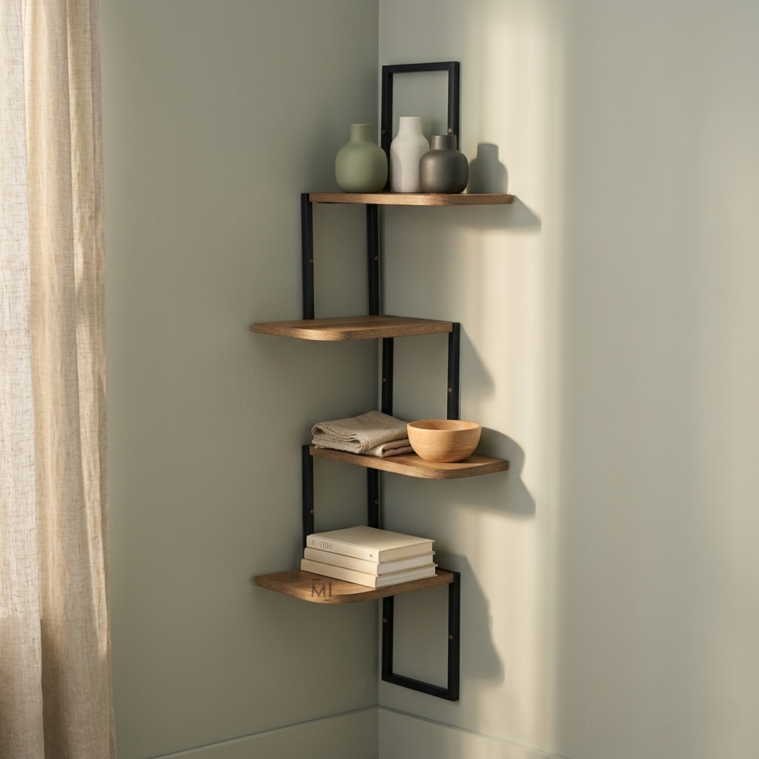Corner Wall Shelf | Modern Wooden Corner Storage Rack