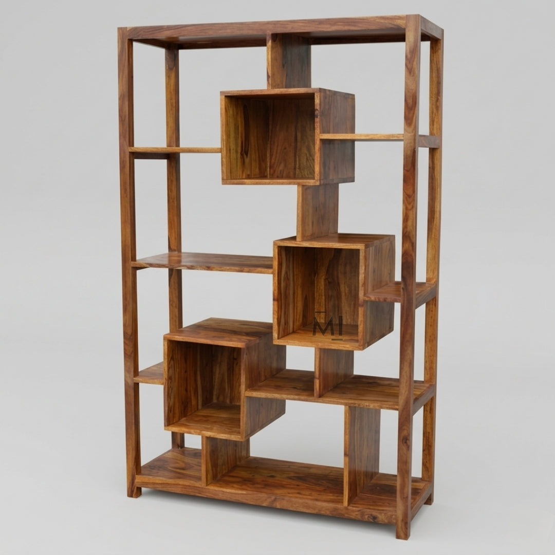 cube design wooden bookshelf