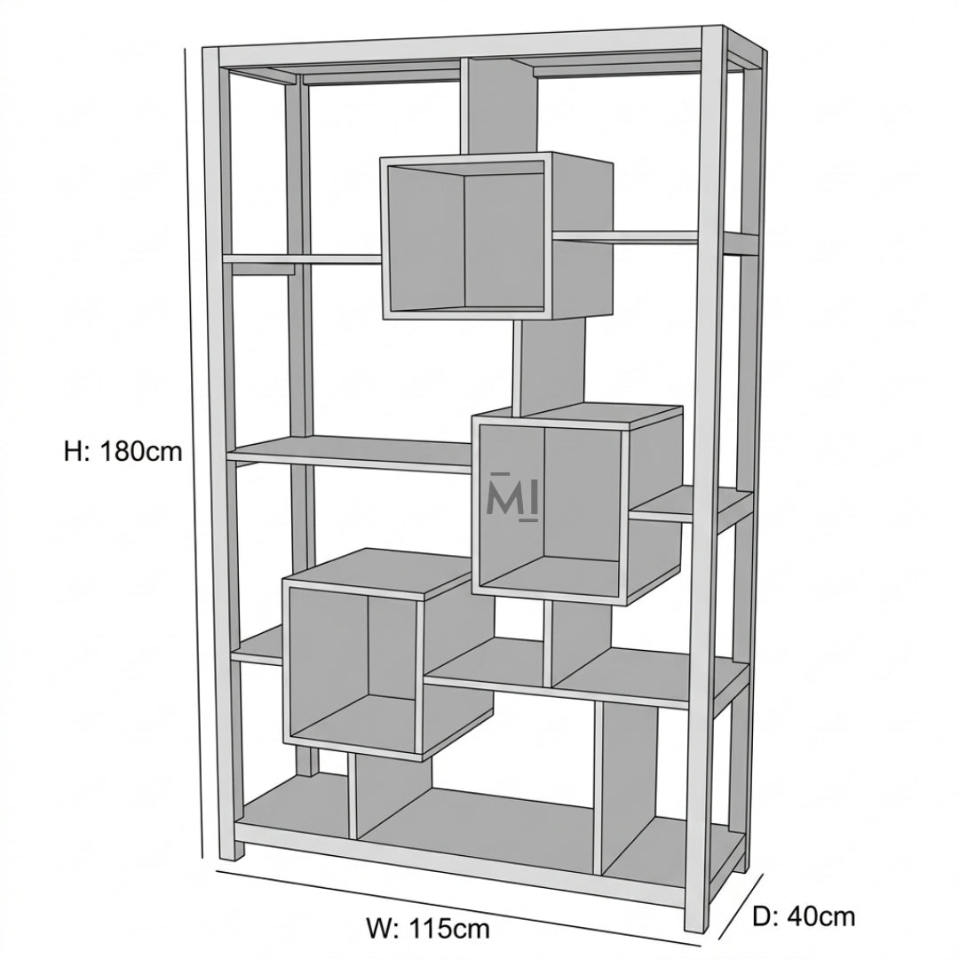 cube design wooden bookshelf size