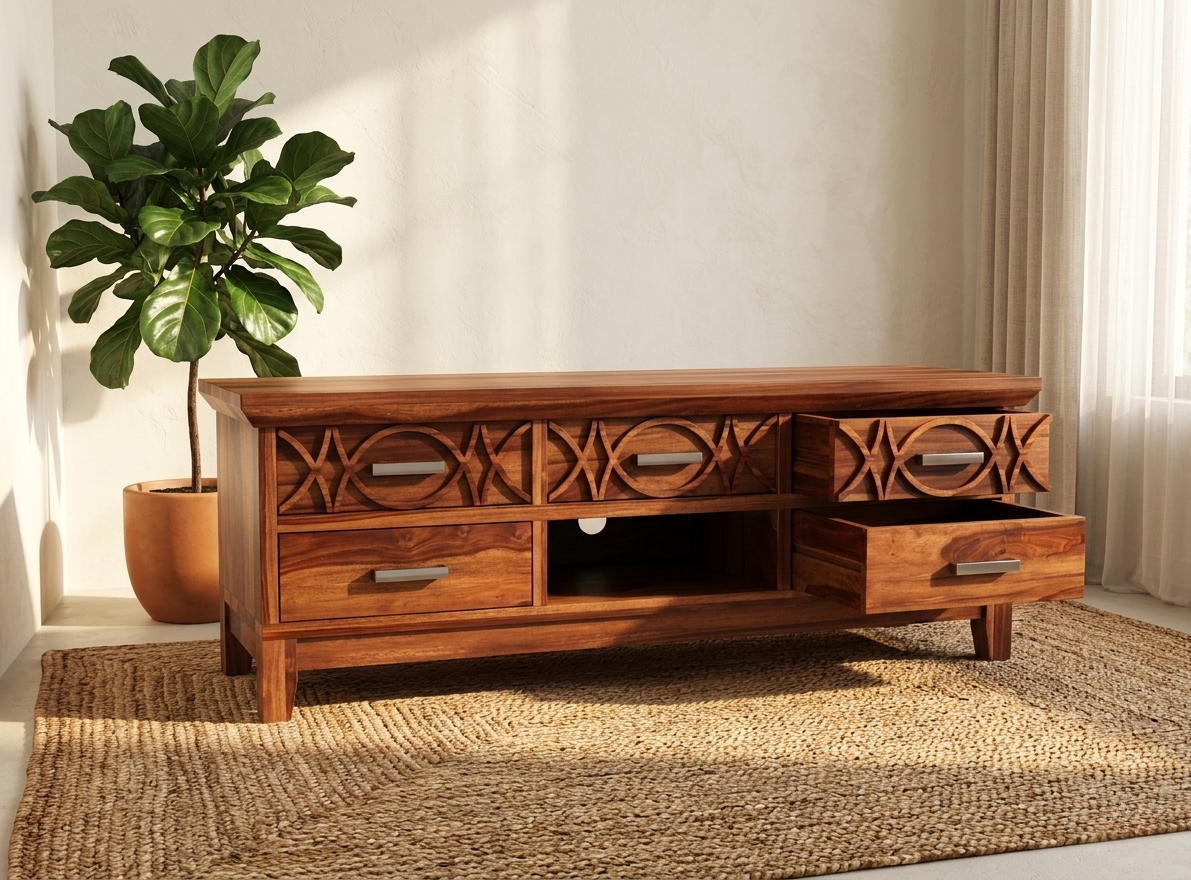 Designer Solid Wood TV Unit | Modern Entertainment Console