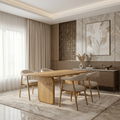Bouclé upholstered modern dining chair with curved armrest