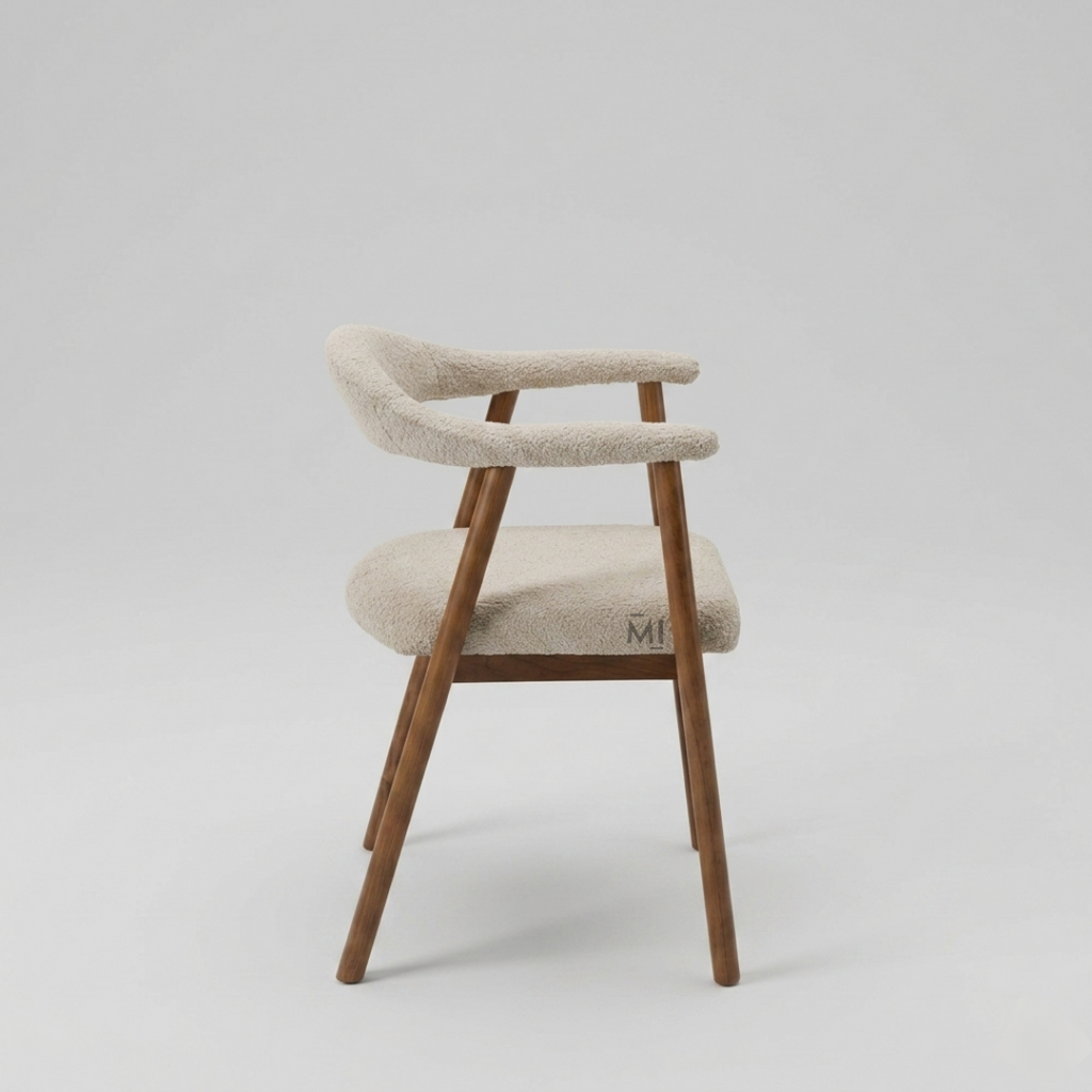 Elowen Bouclé Dining Set with Sculpted Wood Table