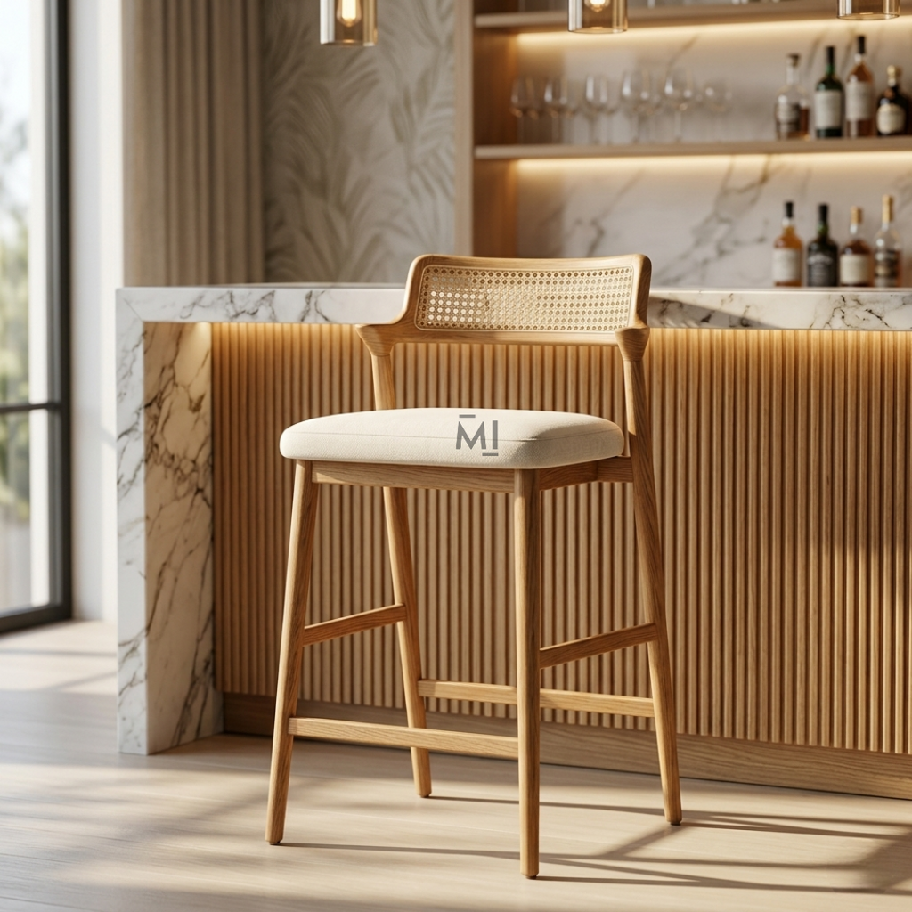 Elowen Cane Bar Chair | Modern Upholstered Counter Stool