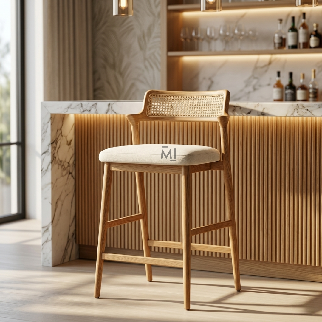 Elowen Cane Bar Chair | Modern Upholstered Counter Stool