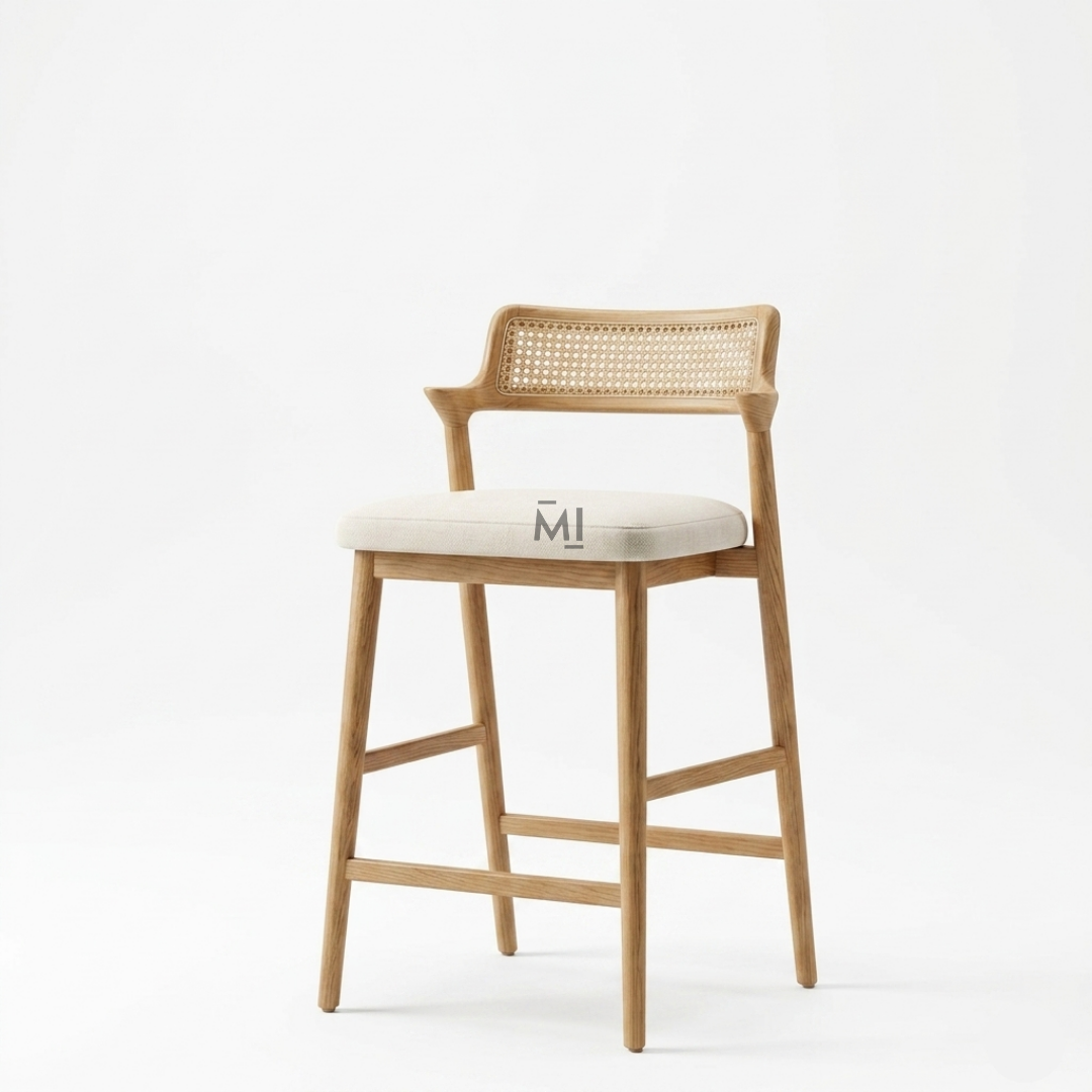 Elowen Cane Bar Chair | Modern Upholstered Counter Stool
