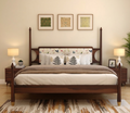 Elvara poster bed designer wooden bed with upholstered floral headboard in India