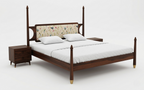 Wooden poster bed with floral upholstered headboard luxury bedroom furniture in Jodhpur India