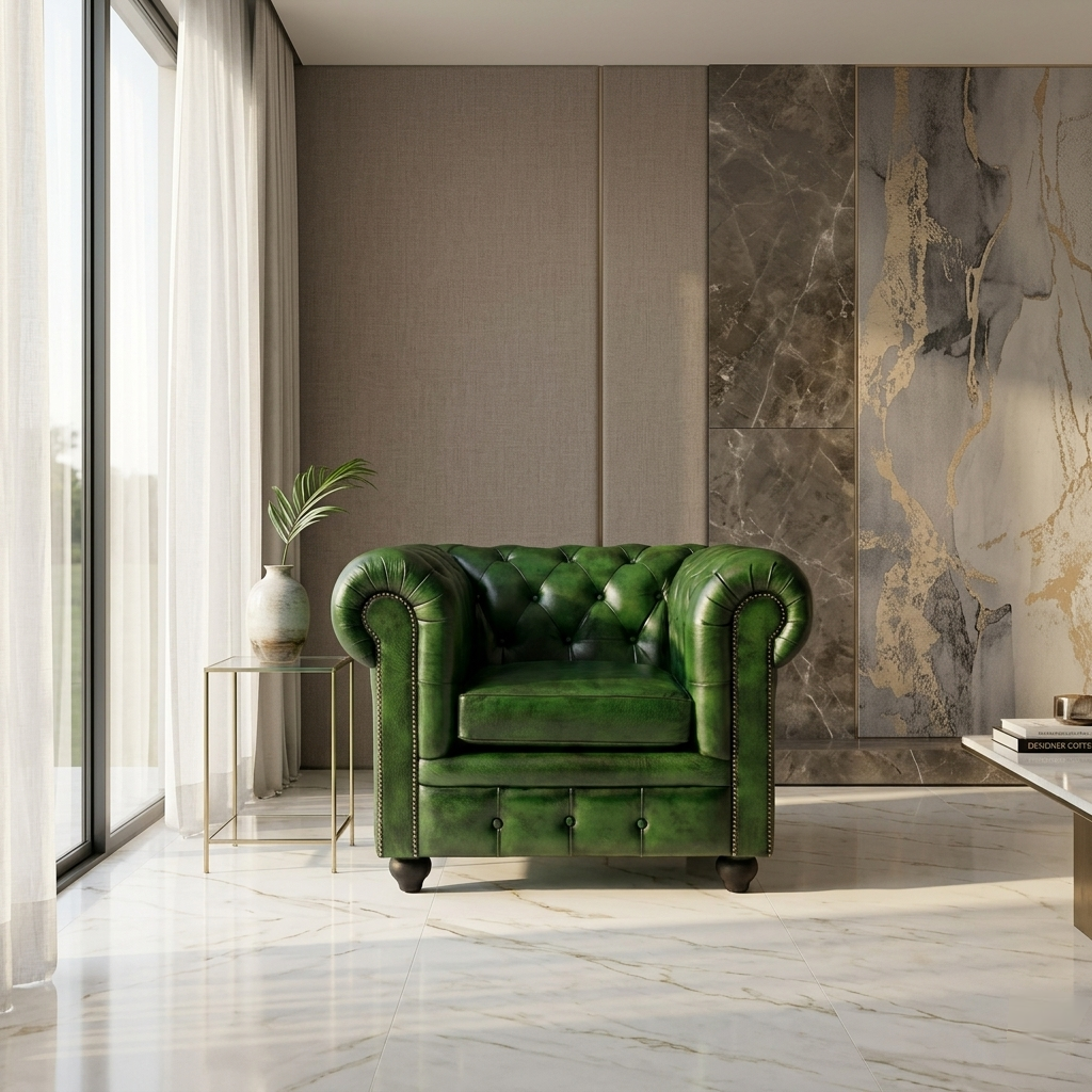 Emerald Chesterfield Leather Armchair | Luxury Green Accent Chair