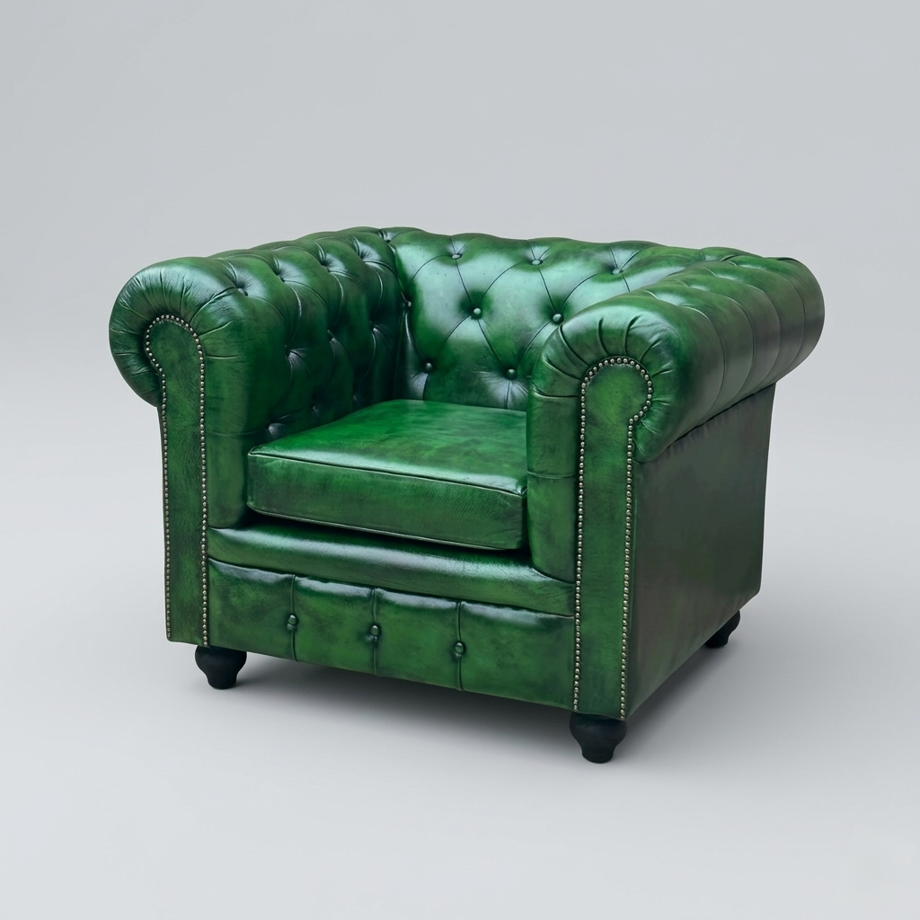 Emerald Chesterfield Leather Armchair | Luxury Green Accent Chair