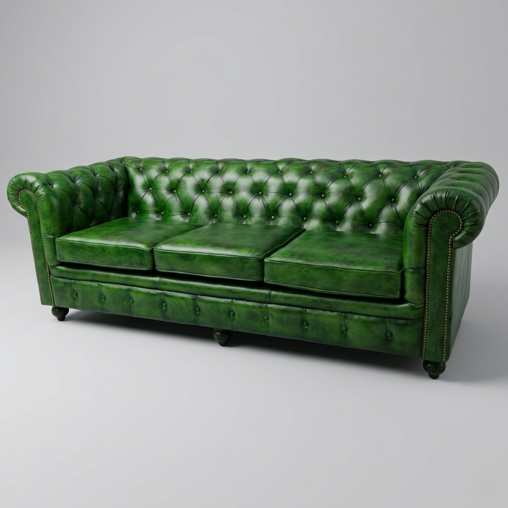 Emerald Chesterfield Leather Sofa | Luxury Green Tufted Couch
