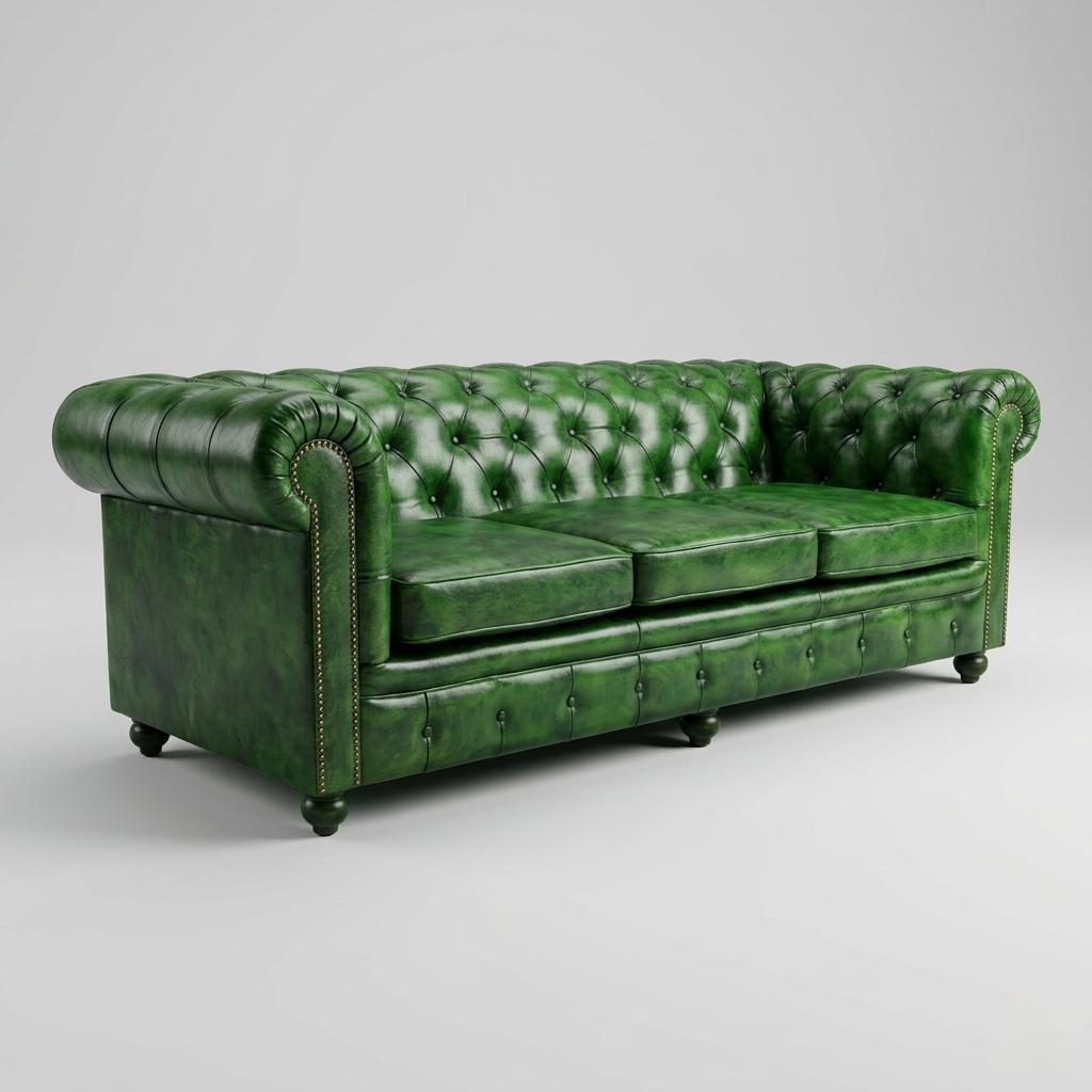 Emerald Chesterfield Leather Sofa | Luxury Green Tufted Couch