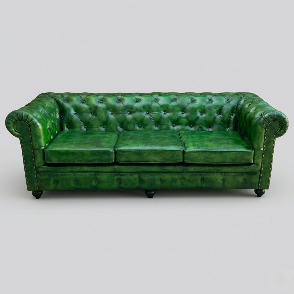 Emerald Chesterfield Leather Sofa | Luxury Green Tufted Couch