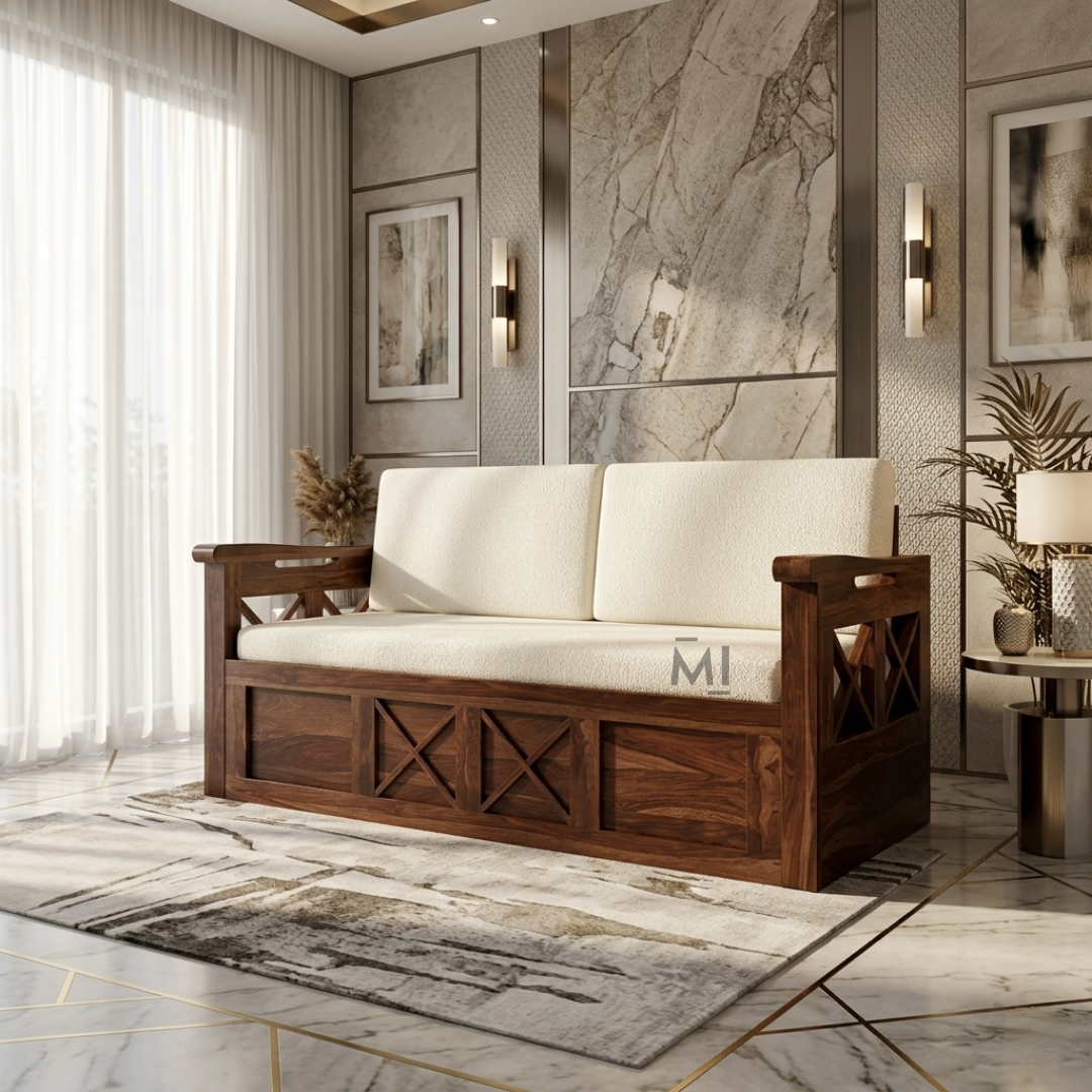 FlexiWood Sofa Cum Bed | Wooden Sofa Bed with Storage