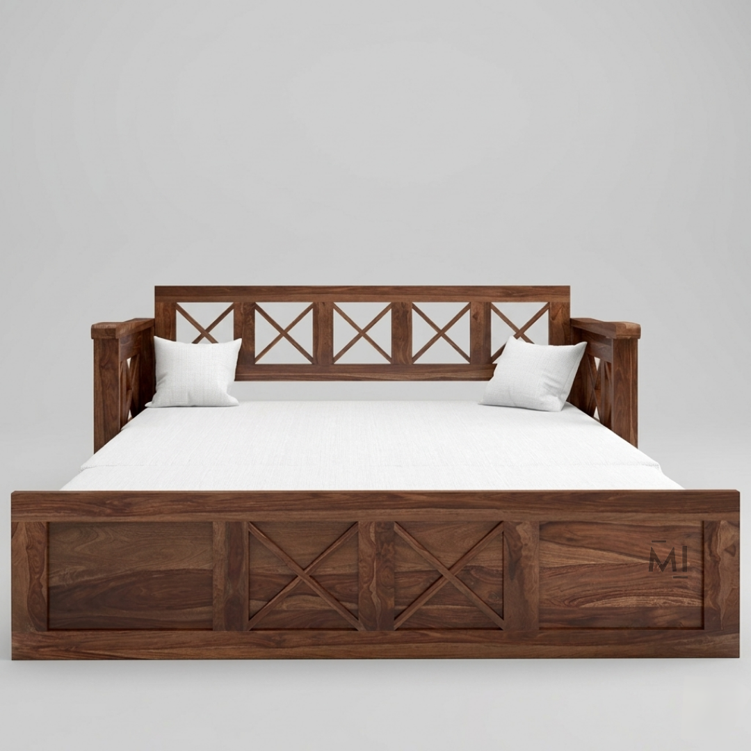FlexiWood Sofa Cum Bed | Wooden Sofa Bed with Storage