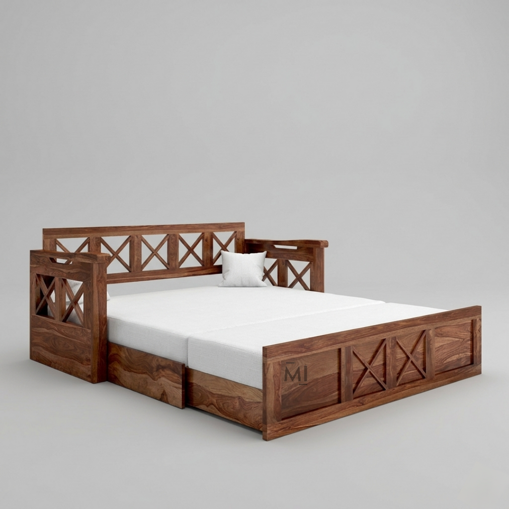 FlexiWood Sofa Cum Bed | Wooden Sofa Bed with Storage
