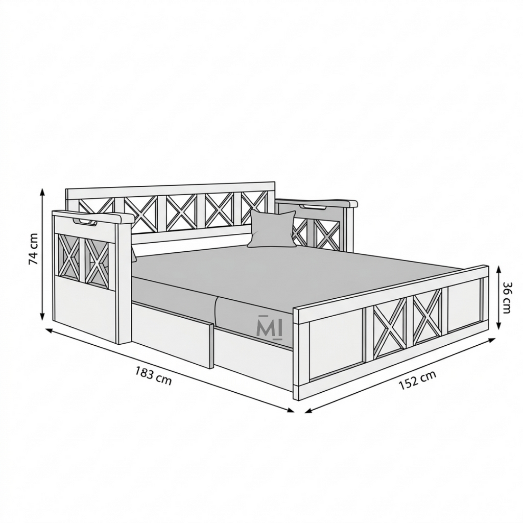 FlexiWood Sofa Cum Bed | Wooden Sofa Bed with Storage