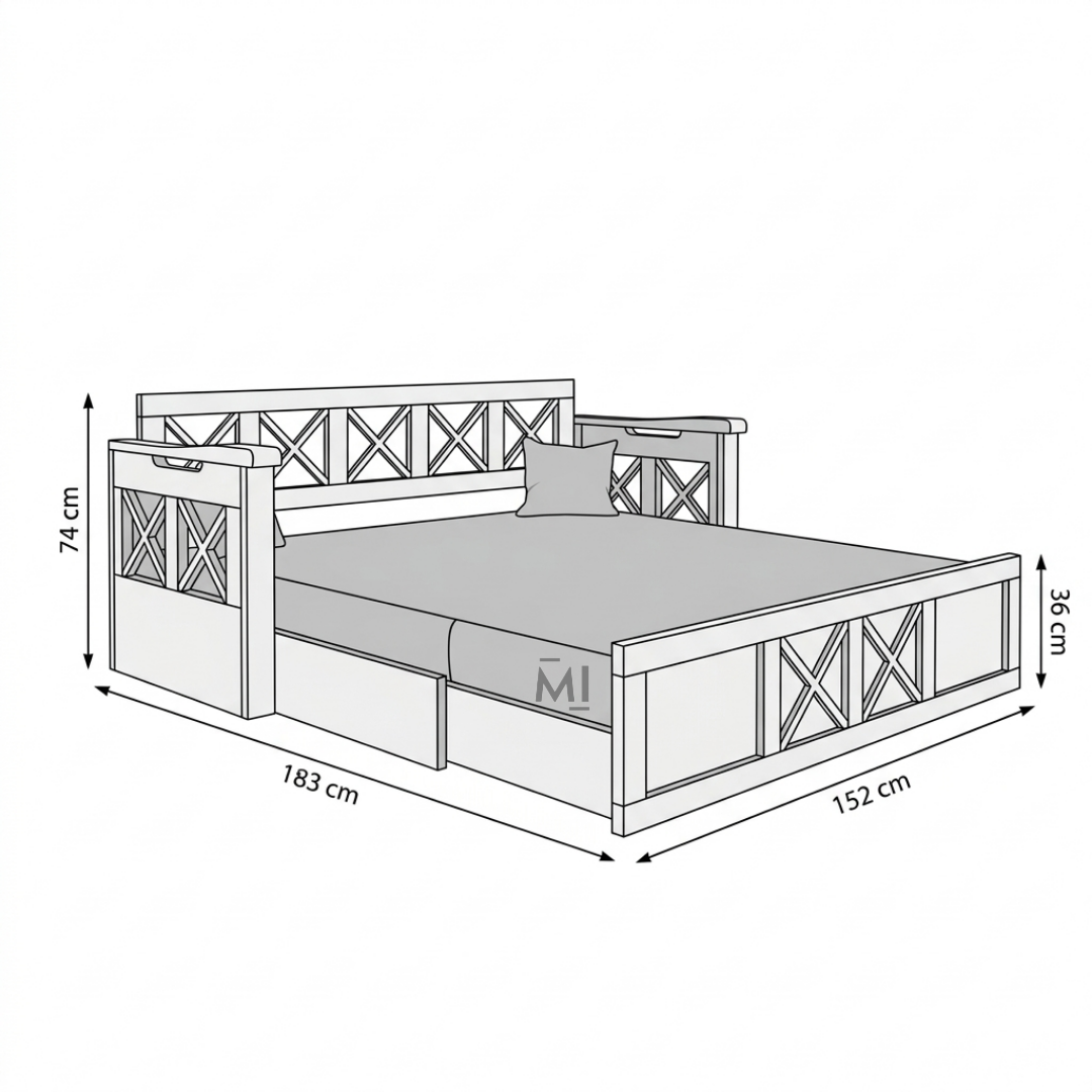 FlexiWood Sofa Cum Bed | Wooden Sofa Bed with Storage