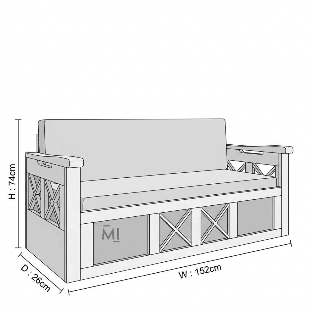FlexiWood Sofa Cum Bed | Wooden Sofa Bed with Storage