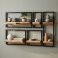 Floating Wall Shelf Set | Modern Metal Frame & Solid Wood Display Shelves (Set of 5)