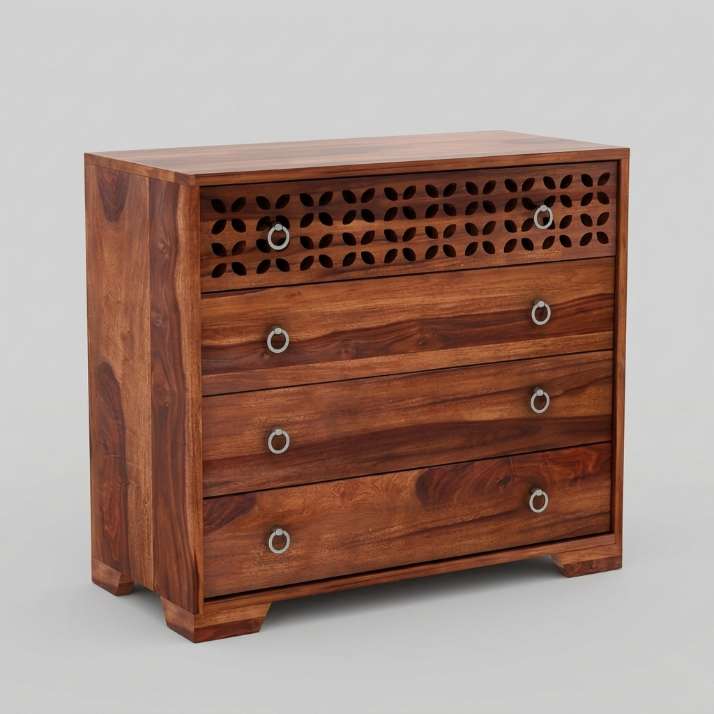 Flora Carved Wooden Chest of Drawers