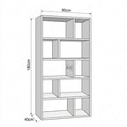 Dimensions of a bookshelf with clear measurements on a white background