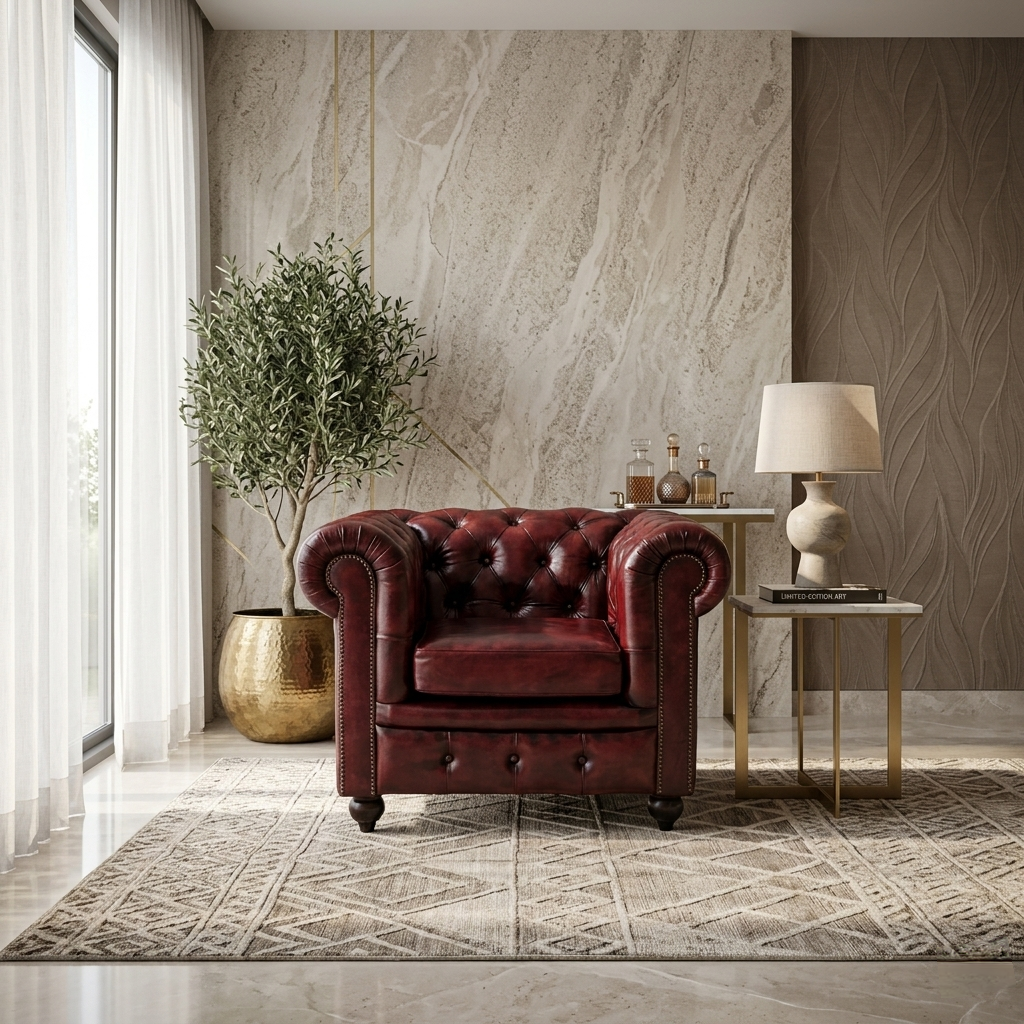 Heritage Chesterfield Leather Armchair | Luxury Burgundy Accent Chair
