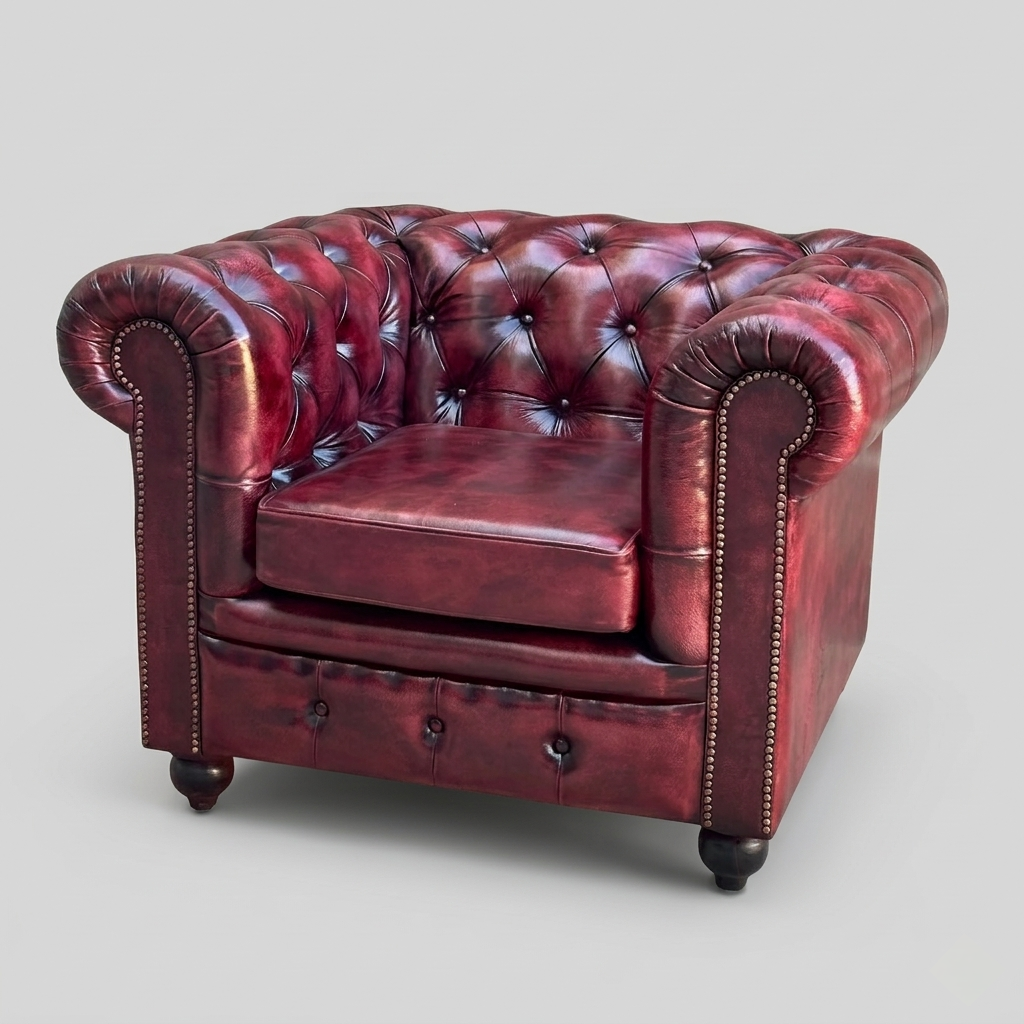 Heritage Chesterfield Leather Armchair | Luxury Burgundy Accent Chair