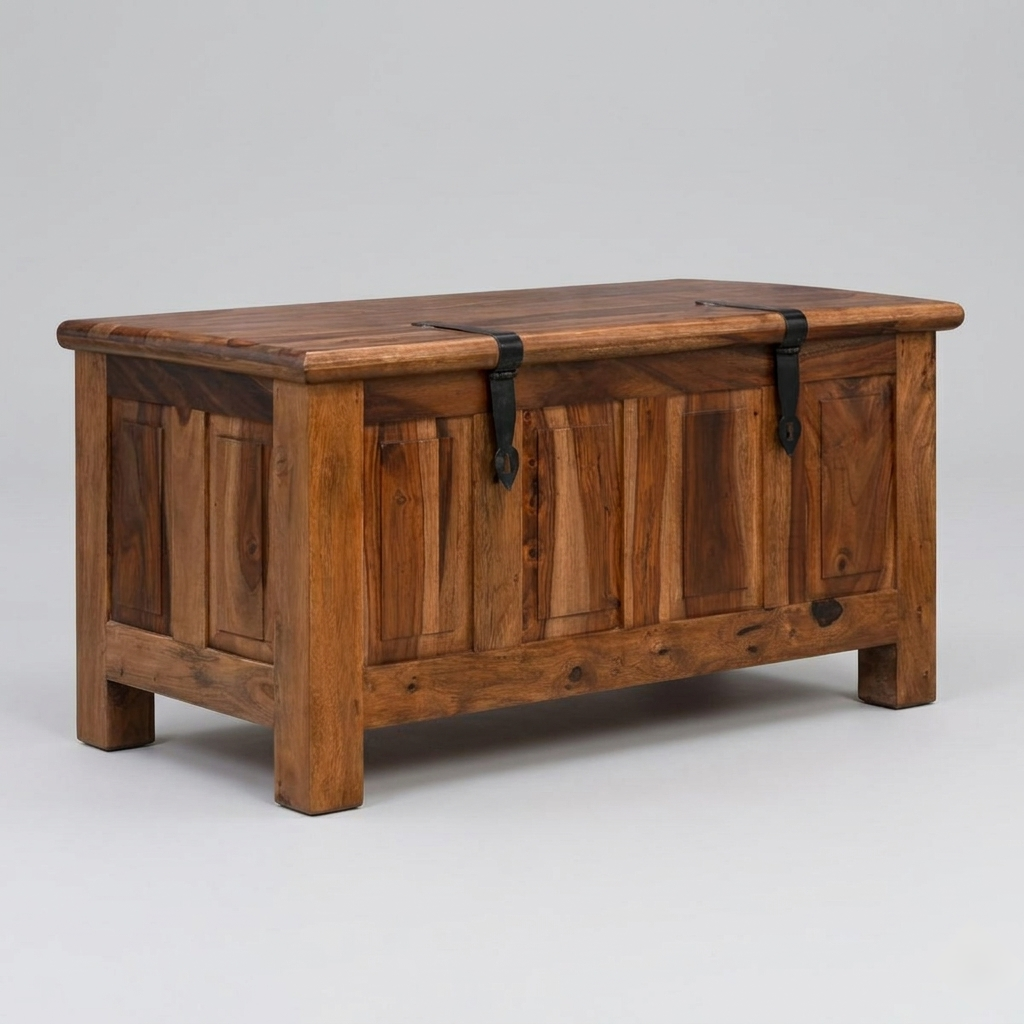 Handcrafted wooden blanket chest with lift-top storage