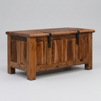 Handcrafted wooden blanket chest with lift-top storage