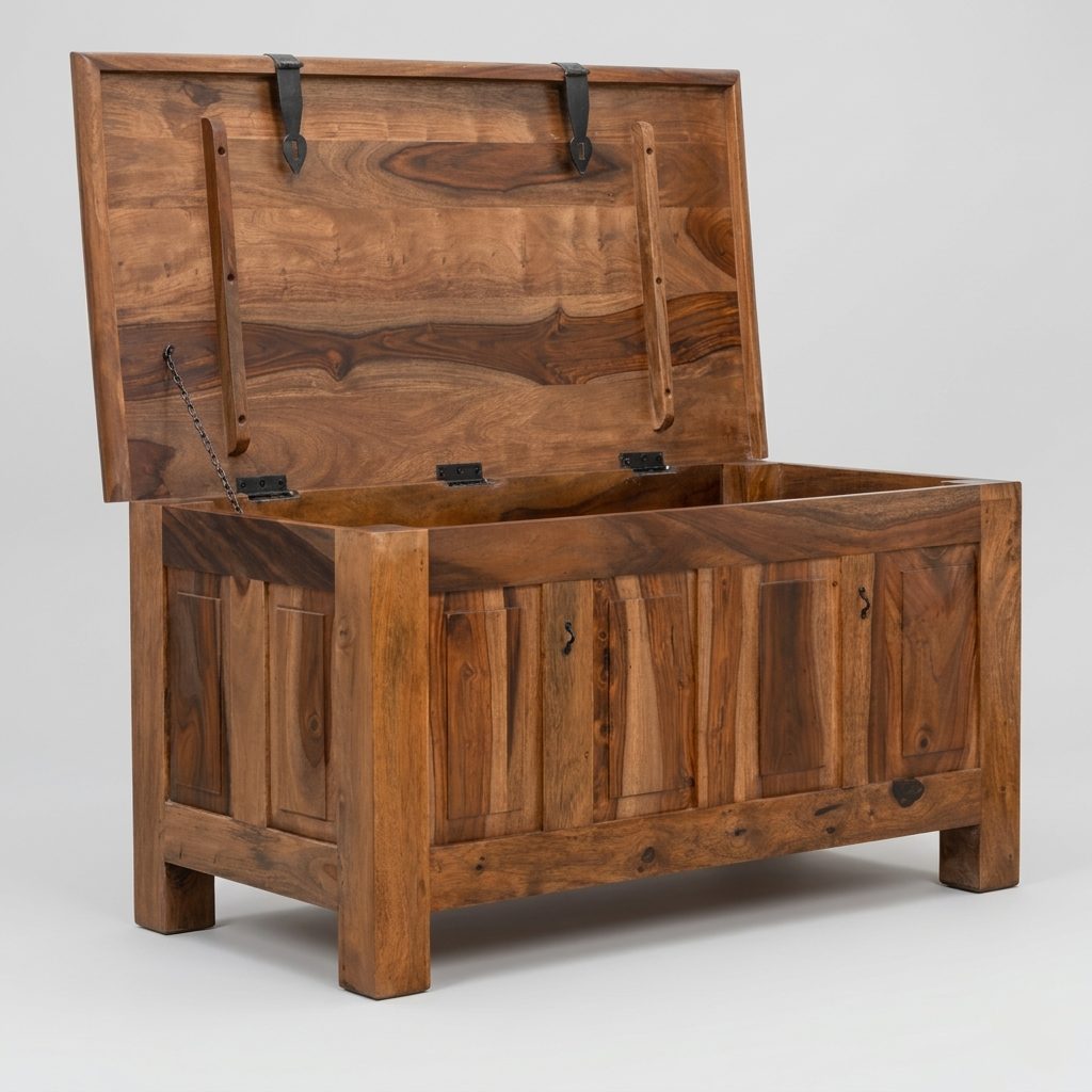 HeritageCraft Solid Wood Storage Trunk | Rustic Wooden Blanket Chest