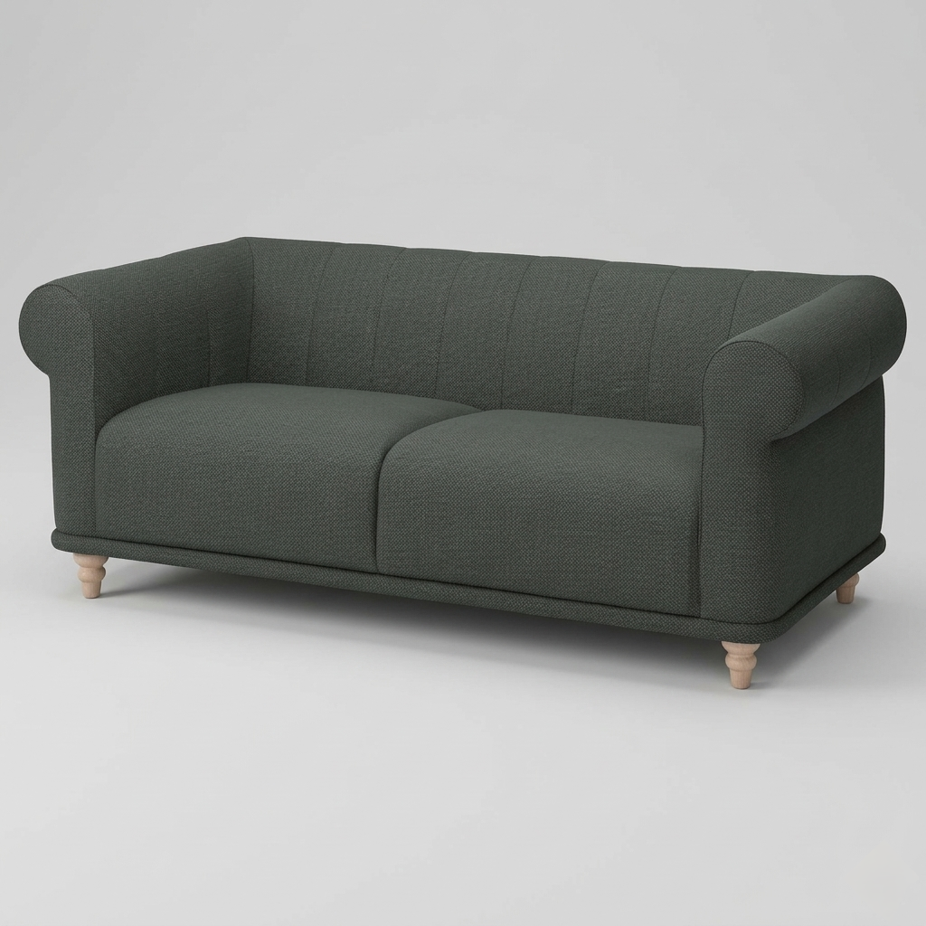 Velmora Channel Tufted Sofa | Modern 3 Seater Fabric Sofa with Curved Arms