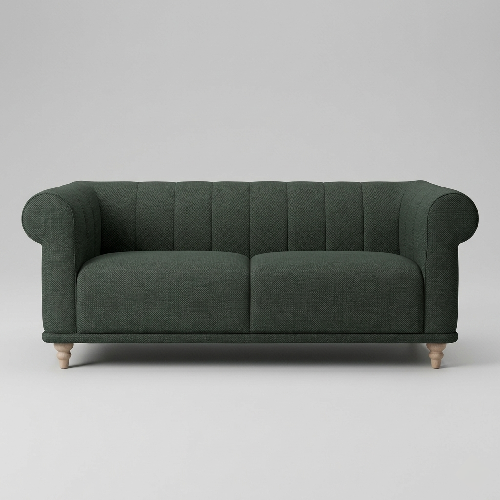 Velmora Channel Tufted Sofa | Modern 3 Seater Fabric Sofa with Curved Arms