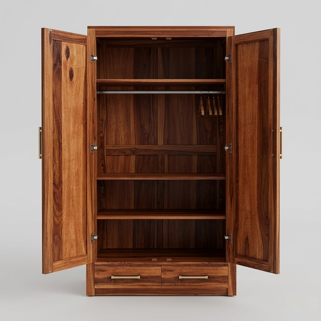 Wooden Almirah for Cloths in Natural Honey Finish