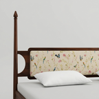 Elvara Poster Bed | Designer Wooden Bed with Upholstered Floral Headboard