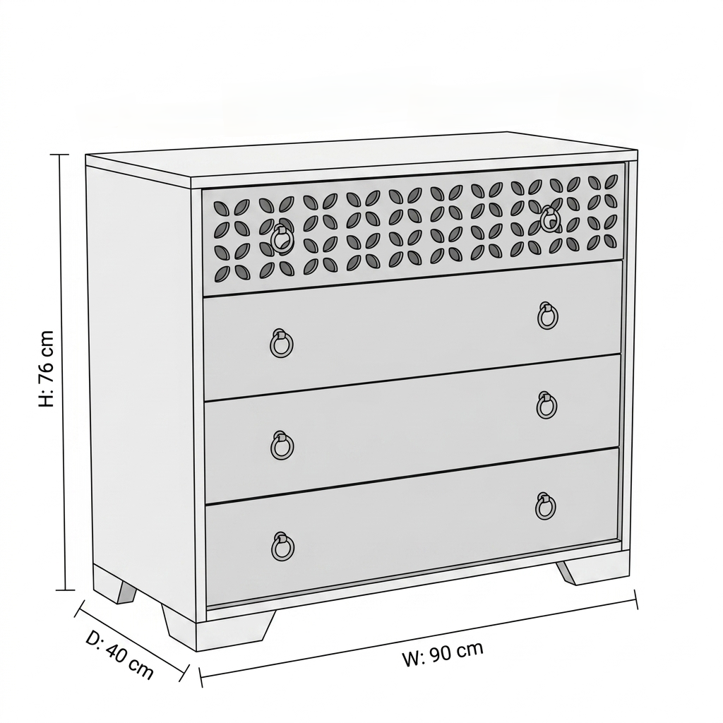 Flora Carved Wooden Chest of Drawers | Modern Storage Cabinet with Decorative Panel & 4 Drawer Design