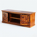 Handcrafted Solid Wood TV Unit | Geometric Storage Entertainment Console
